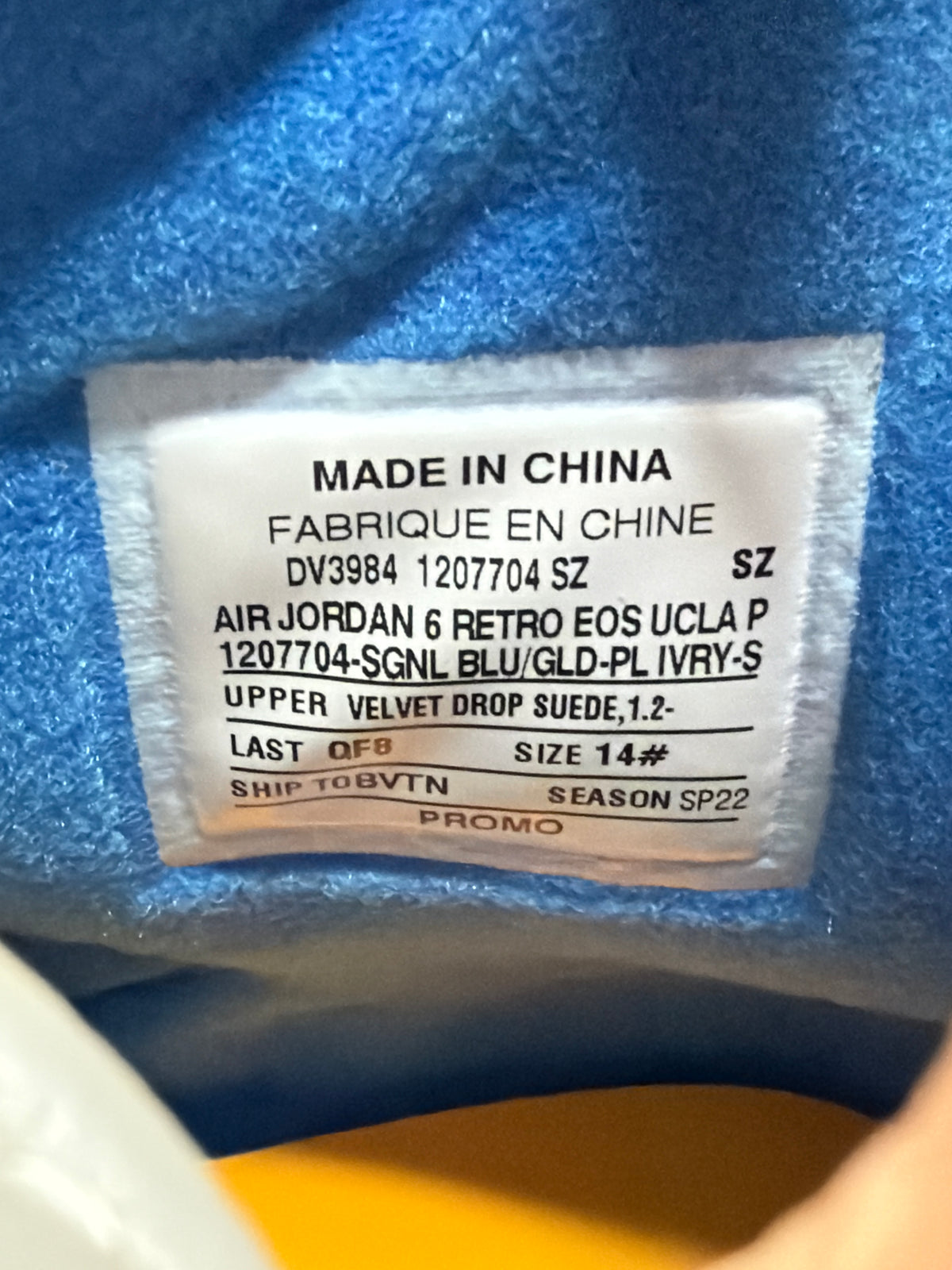 (Player Exclusive) sz 14M Jordan 6 PE UCLA - Brand New, Replacement Box