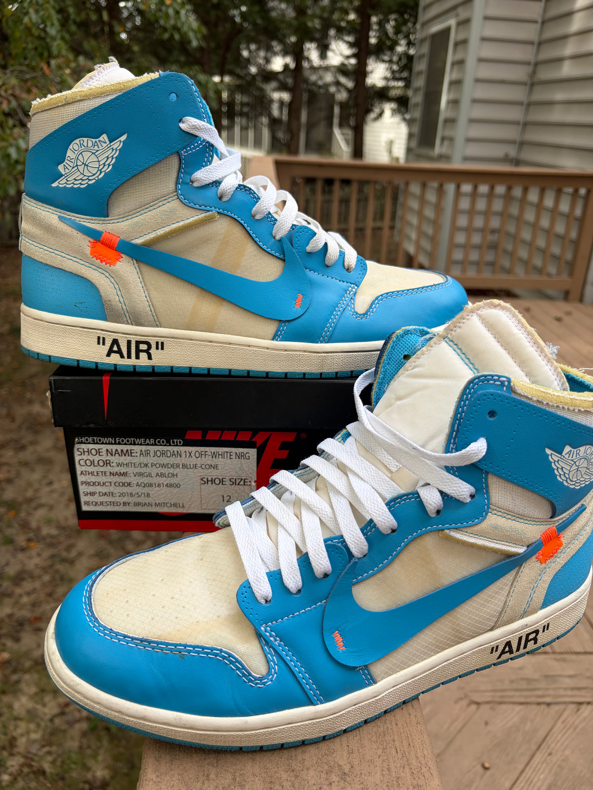 (Promo Sample) Sz 12M Jordan 1 Off White University Blue - Preowned, Original Sample Box