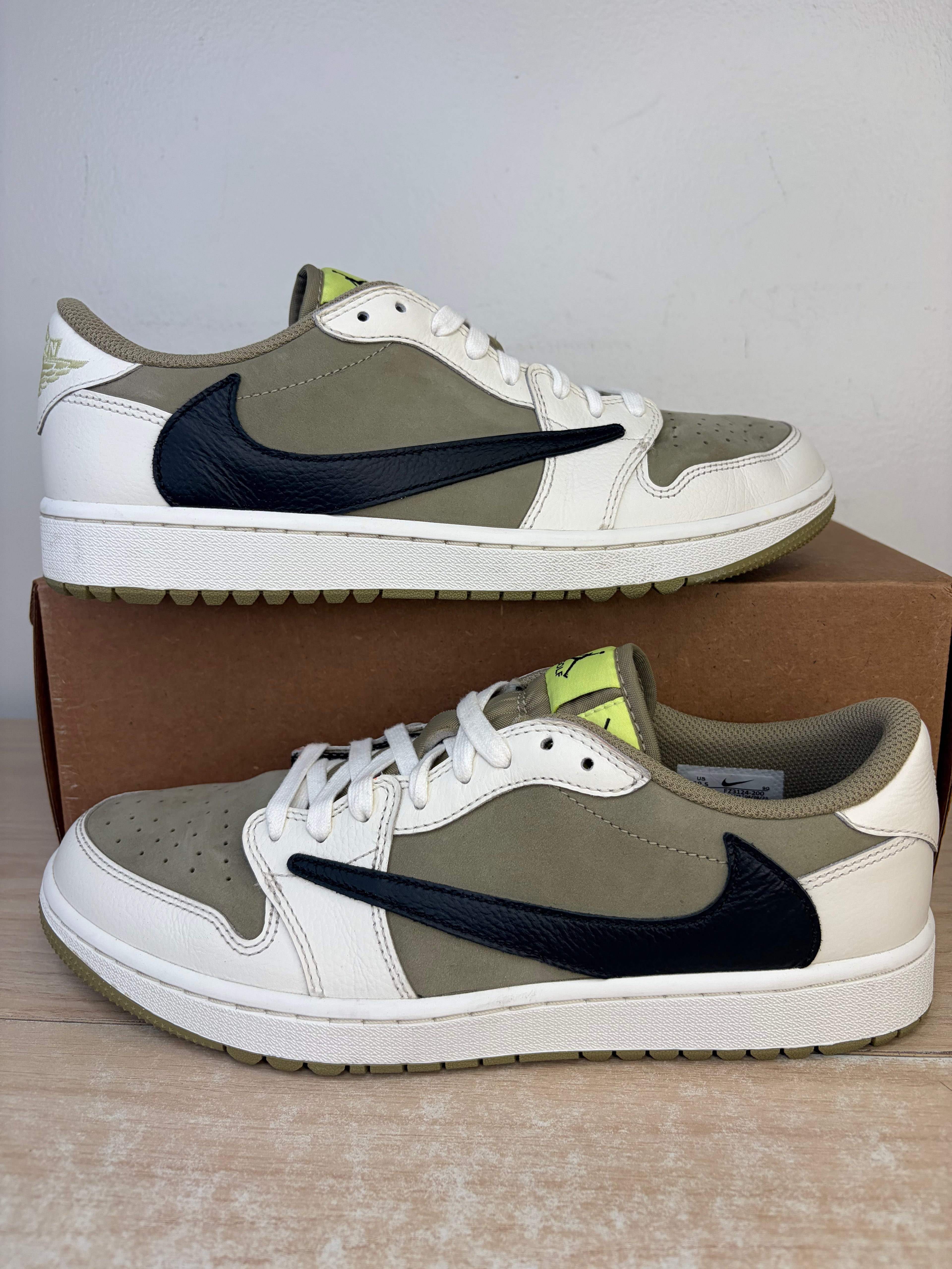 Sz 10.5M Jordan 1 Low Travis Scott Golf Olive - Preowned, No Box