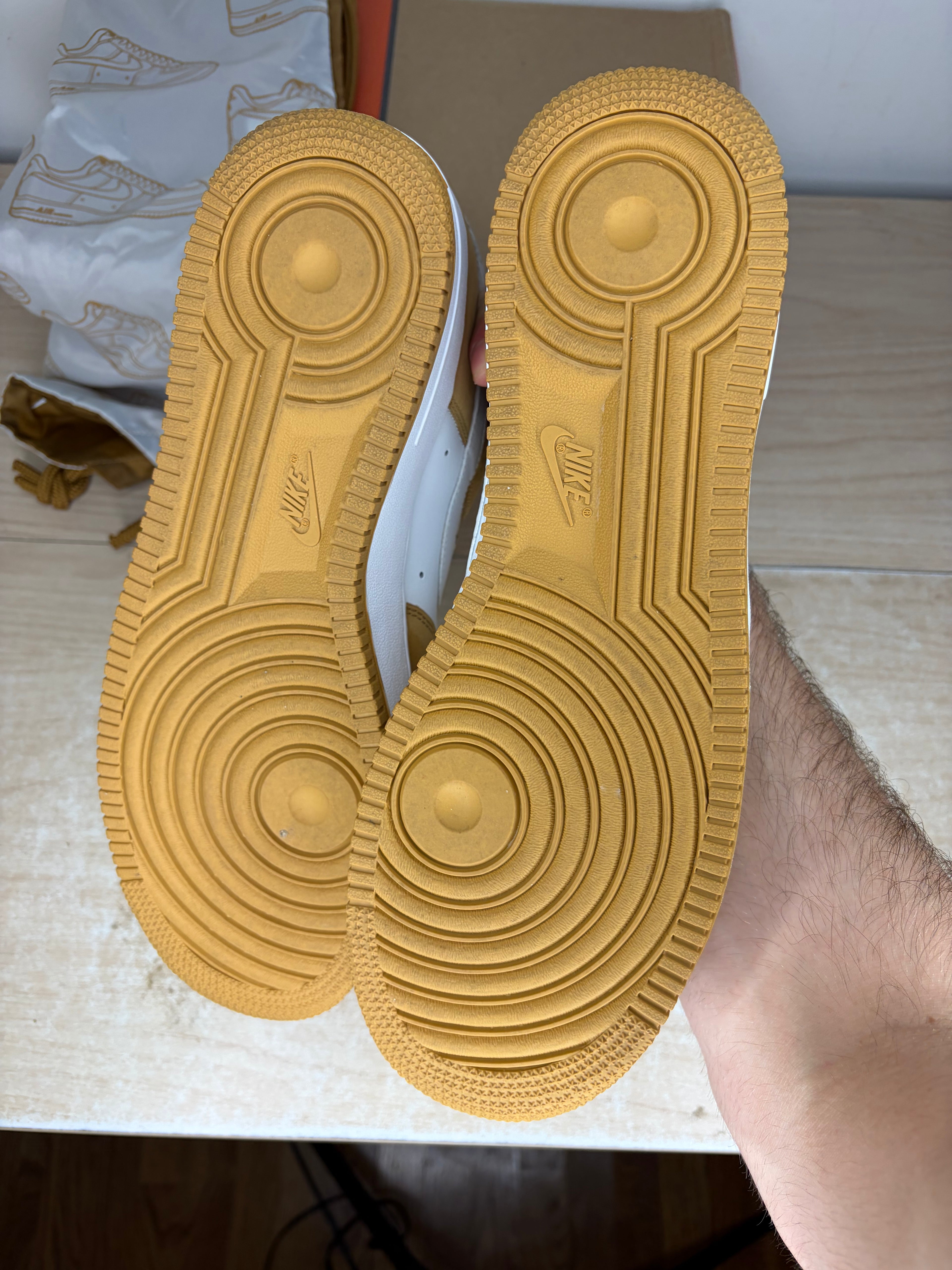 #3590/4008 - sz 12M Nike AF1 Low Barcode Pack Wheat - Like New, Original Box