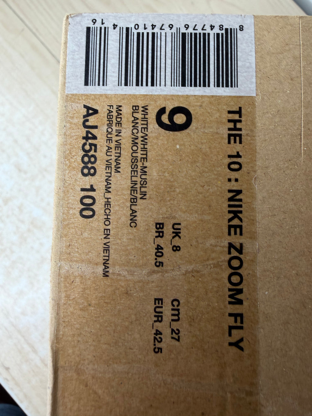 Sz 9M Nike Off White Zoom Fly White - Brand New, Original Box