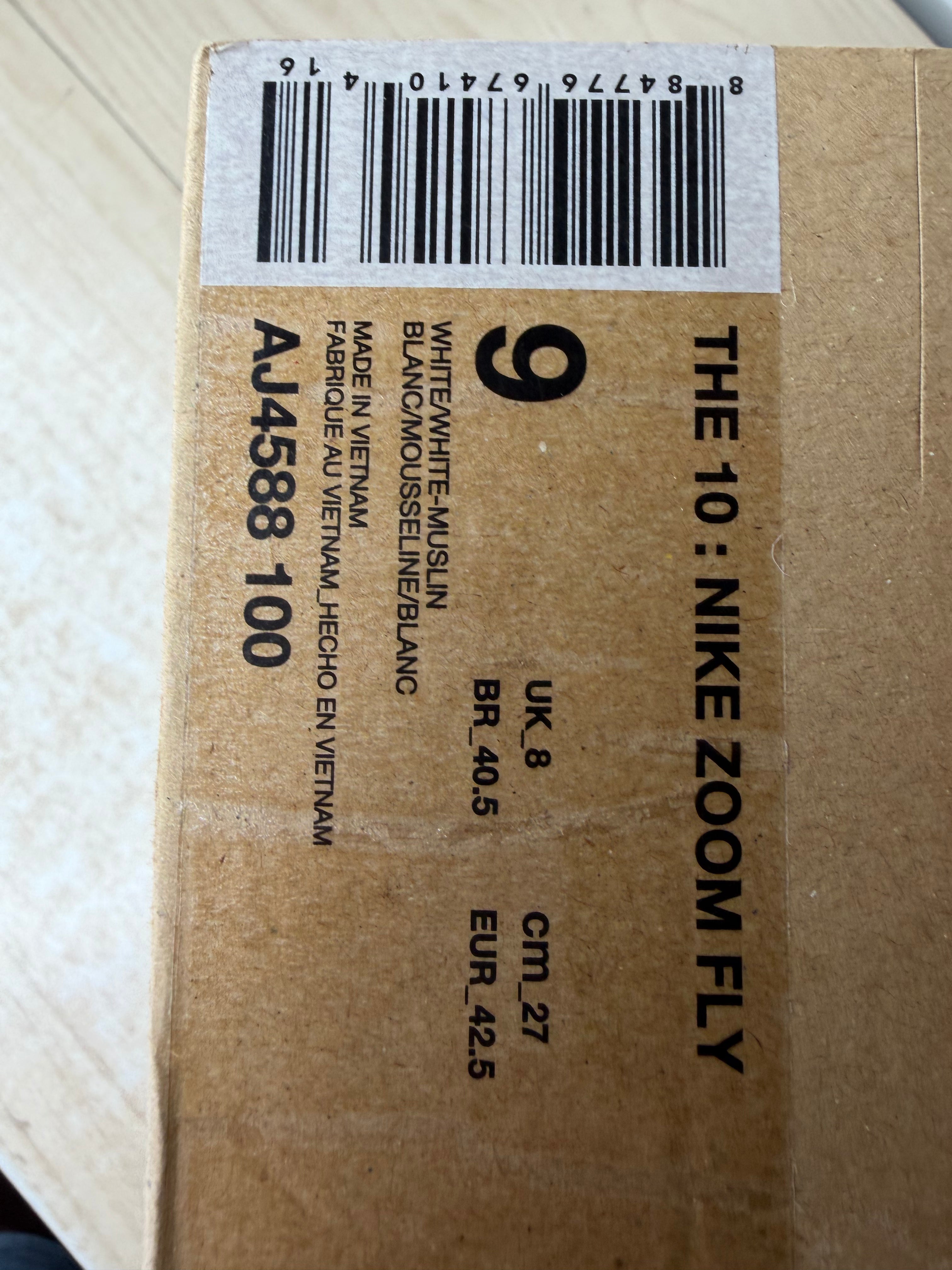 Sz 9M Nike Off White Zoom Fly White - Brand New, Original Box